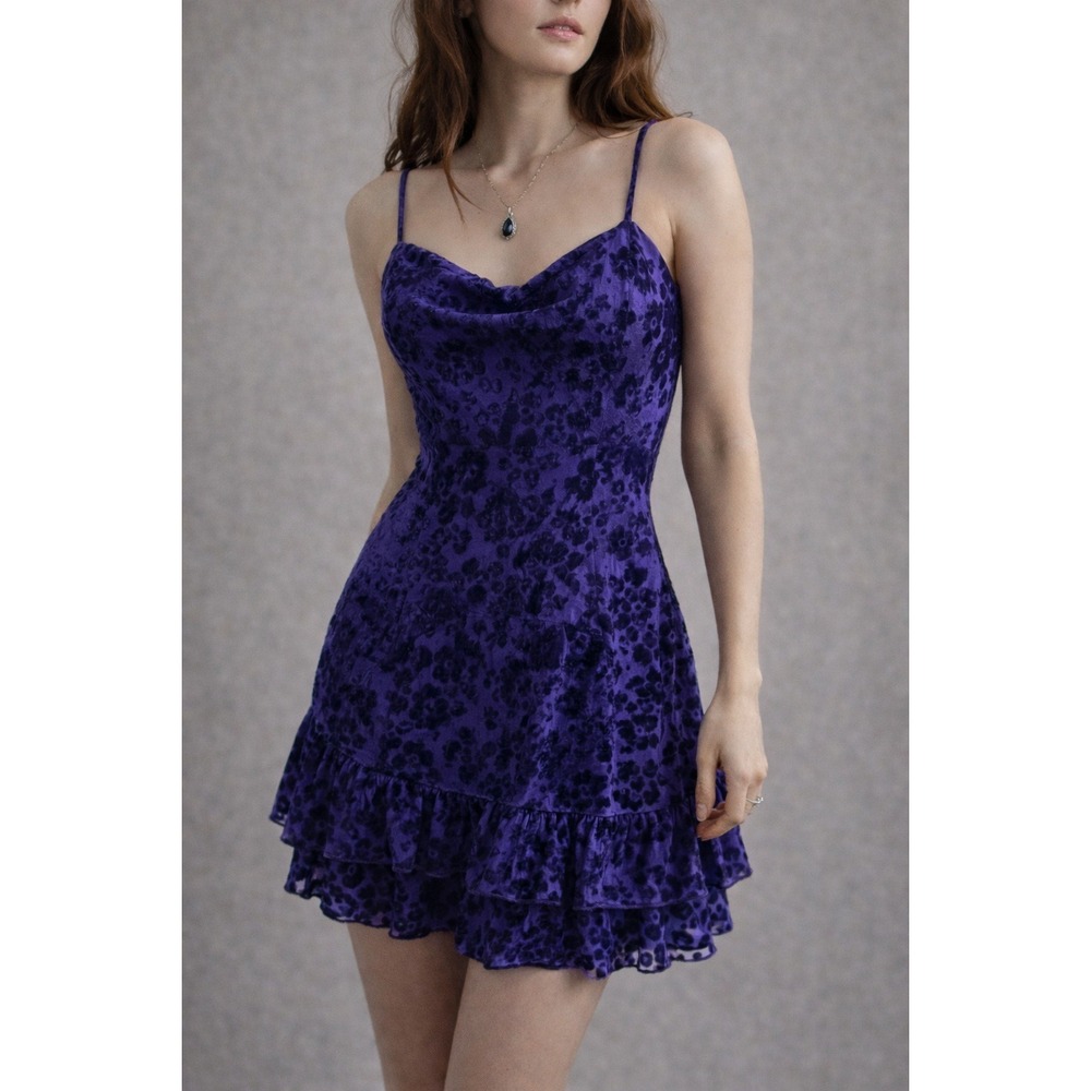 Vintage Roberta Purple Velvet Burnout Cocktail Dress Small Gothic Hoco